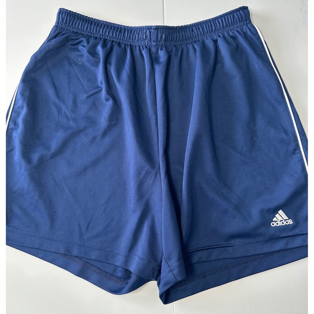 Adidas Kids Navy Blue Athletic Soccer Shorts White Piping Logo Size L 275192